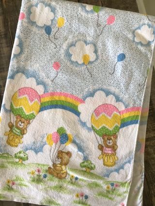 Vintage Rainbows & Teddy Bears Flannel Baby Receiving Blanket Swaddle