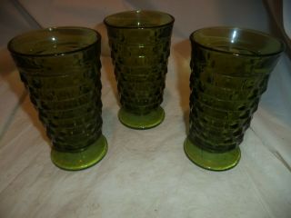 Vintage Green Indiana Glass Cubist Footed Ice Tea Glasses Set Of 3