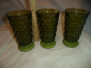 VINTAGE GREEN INDIANA GLASS CUBIST FOOTED ICE TEA GLASSES SET OF 3 2