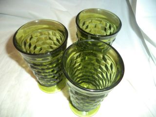 VINTAGE GREEN INDIANA GLASS CUBIST FOOTED ICE TEA GLASSES SET OF 3 4