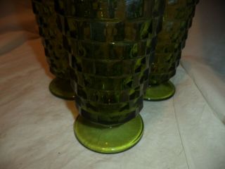 VINTAGE GREEN INDIANA GLASS CUBIST FOOTED ICE TEA GLASSES SET OF 3 5
