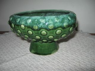 Vintage Art Pottery Oval Green Agate Hobnail Pedestal Planter Usa