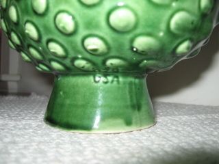 Vintage Art Pottery Oval Green Agate Hobnail Pedestal Planter USA 2