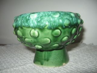 Vintage Art Pottery Oval Green Agate Hobnail Pedestal Planter USA 3