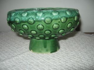 Vintage Art Pottery Oval Green Agate Hobnail Pedestal Planter USA 4