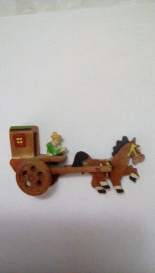 Vintage Tiny Wooden Toy Horse And Cart,  Toy Clown Green Japan 5