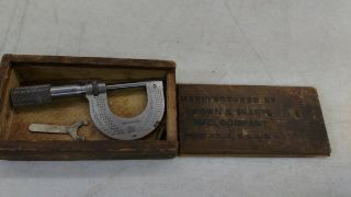 Brown And Sharpe Micrometer Wood Box Vintage 1908 No 10 (zero To 1)