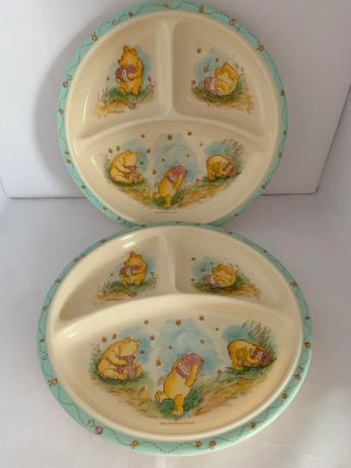 2 X Vintage Walt Disney Co.  Winnie The Pooh Melamine Divided Plates