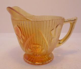Iris Herringbone Marigold Carnival Glass Creamer Vintage