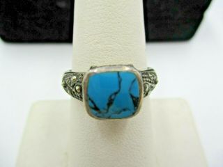 Vintage Sterling Silver Turquoise Marcasite Ring Size 7