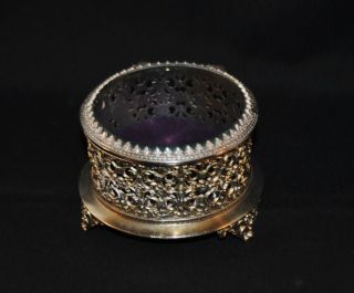 Vintage Round Jewelry Box Case With Glass Lid For Rosary