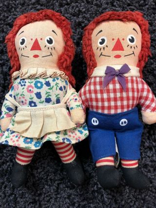 Vintage Collectible Raggedy Ann & Andy Plush Mini Doll Set Knickerbocker 6 " Tall