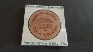 Vintage Wooden Nickel Pennington Gap Virginia Auto Sales Cars.  P2