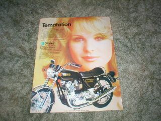 1974 Norton Commando 850 Cycle Ad: Temptation 1 Page Vintage