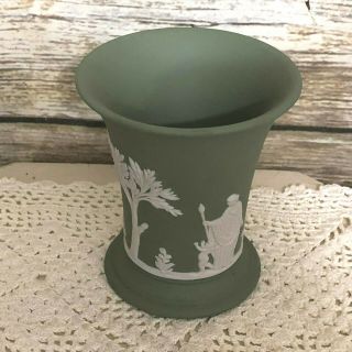 Vintage Wedgwood Jasperware Jade Green Trumpet Cup Vase