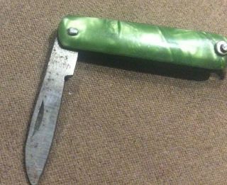Vintage Miniature Pocket Knife Green Celluloid Made In Japan