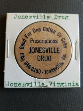 Vintage Wooden Nickel Jonesville Drig Jonesville Virginia P1