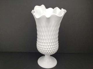 Vintage Fenton Hobnail Milk Glass Swung Handkerchief Vase 12 " Height