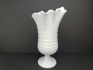 Vintage Fenton Hobnail Milk Glass Swung Handkerchief Vase 12 