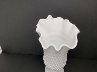 Vintage Fenton Hobnail Milk Glass Swung Handkerchief Vase 12 