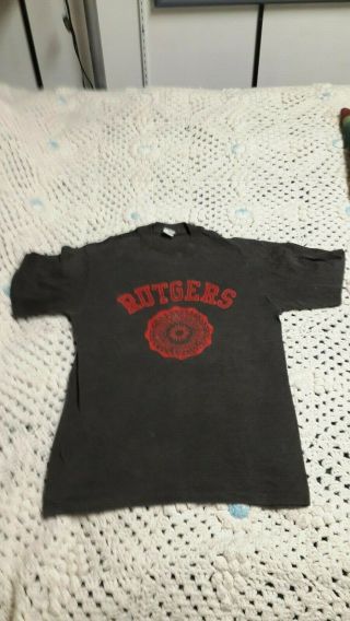 Vintage 1985 Rutgers M Medium Black Charcoal T - Shirt