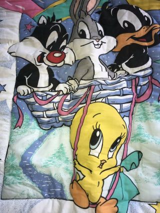 Vtg Baby Looney Tunes Crib Quilt Comforter Blanket Cover Bugs Balloon Hot Air 2
