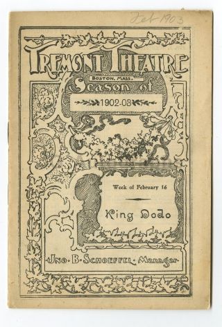 King Dodo - Vintage Playbill - Tremont Theatre,  Boston,  1903
