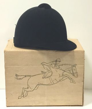 Vintage Jansen Horseback Horse Riding Helmet Black Velvet Box Small