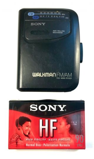 Vintage Sony Walkman Wm - Fx101 Am/fm Cassette Player Belt Clip Blank Tape