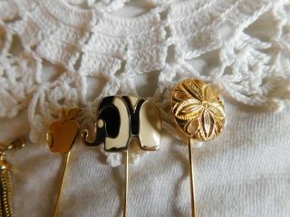 Vintage Set of 4 Stick Pins (2 signed Napier) Elephant,  Apple,  Sand Dollar 2