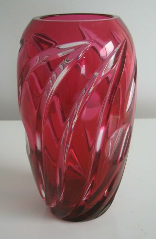 German Crystal Small Red Vase Cut To Clear 6 " Vintage