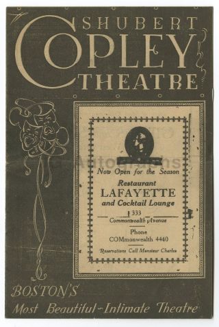 Room Service - Vintage Playbill - Shubert Copley Theatre,  Boston,  1938