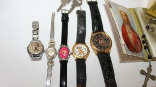 Vintage Men ' s Jewelry Box Junk Drawer Watches,  Cuff Links Tie Tacks Religious 3