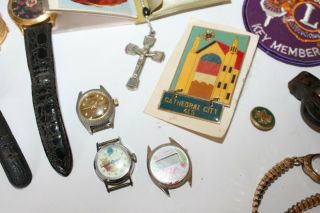 Vintage Men ' s Jewelry Box Junk Drawer Watches,  Cuff Links Tie Tacks Religious 4