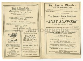 Just Suppose - Vintage Playbill - St.  James Theatre,  Boston,  1922 2