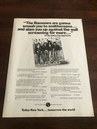 1976 Vintage 8x11 Album Promo Print Ad For Ramones Today Ny,  Tomorrow The World