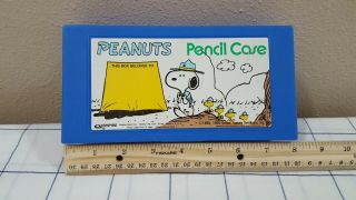 Vintage 1965 Peanuts (snoopy & Woodstock) Blue Pencil Case Plastic Box Empire