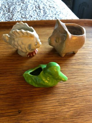 3 Small Vintage Animal Shaped Succulent Planters - Pottery & Porcelain (of)