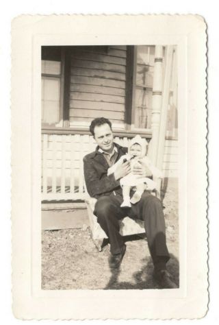 Vintage Photo Baby Smoking Pipe W/ Father By Side Found Art Man 1940 