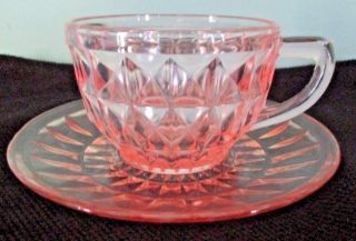Vintage Jeanette " Windsor Pink " Depression Glass Cup And Saucer Set