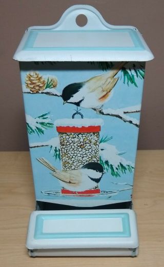 Vintage Jasco Tin Match Box Holder Wall Mount Snow Birds Bird Feeder Hong Kong
