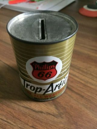 Vintage Tin Oil Can Phillups 66 Trop Artic Oil Coin Bank 2 3/4 " High