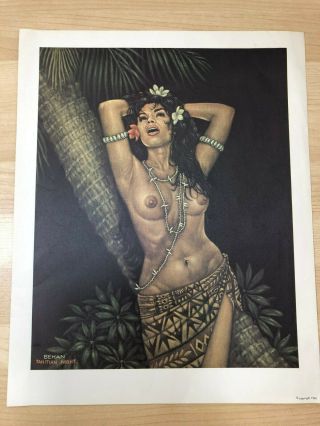 Vintage Polynesian Print By Artist Louis Behan Tahitian Nights 1965