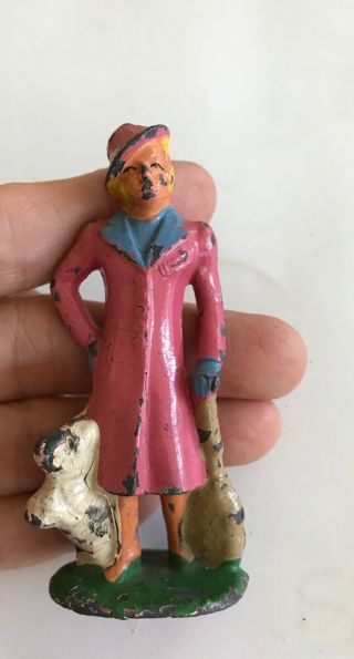 Vintage Barclay Manoil Lead Figure Lady Passenger With White Dog Train Set