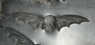 Vintage 12” Rubber Pewter Spin Casting Mold Halloween Skull W/ Bat Wings Brooch