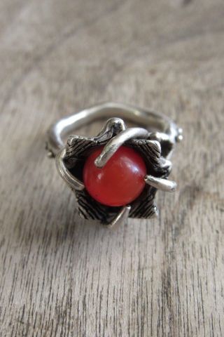 Vintage 1976 Mexico 925 Red Jasper Stone Sterling Silver Size 5 Gothic