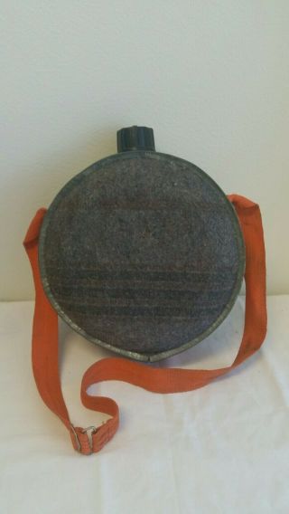 Vintage 4 Quart Mirro Canteen Wool Covering And Orange Strap