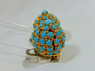 Unique Vtg Exquisite Prong Set Turquoise Glass High Dome Globe Clip On Earrings