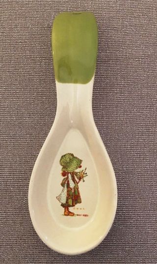 Holly Hobbie Vintage Stoneware Spoon Rest " Country Living " Avocado Green 1980