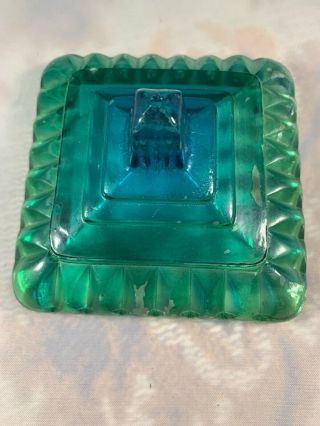 Vintage Depression Glass Footed Bowl Candy Compote Dish w/Lid Green Blue Ombré 5